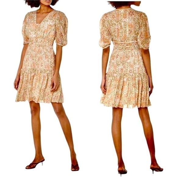 SHOSHANNA Aubrey metallic smocked puff sleeve mini dress size 4 - Picture 6 of 9